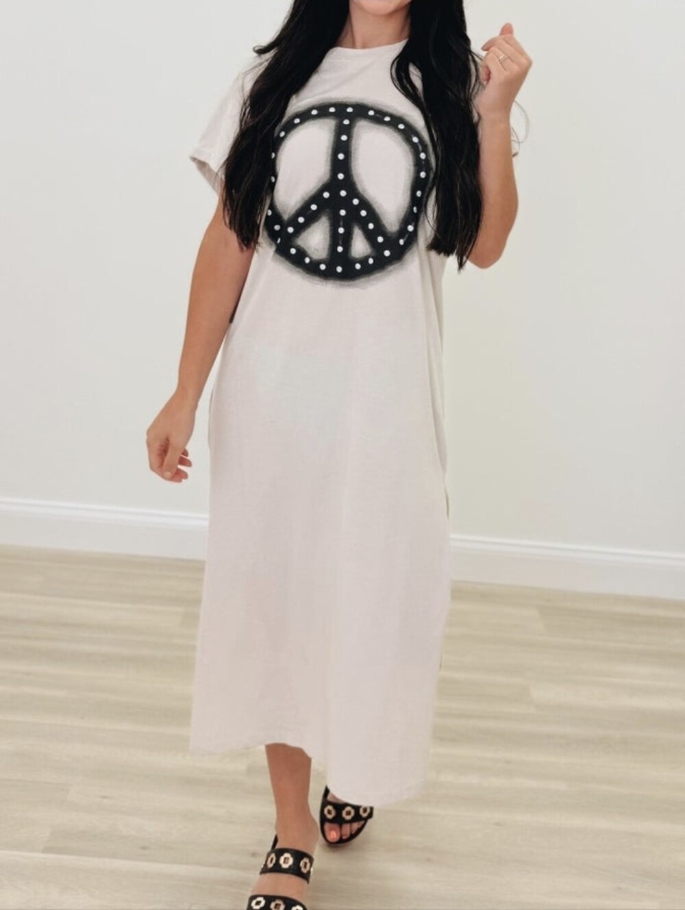 Juniors Cream Peace Sign Maxi Dress with Stud Detail